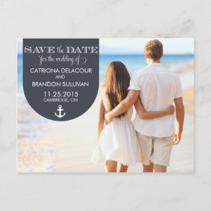 NAVY NAUTICAL SAVE THE DATE ANNOUNCEMENT POSTCARD