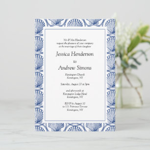 Navy Nautical Sea Shell Wedding   Invitation