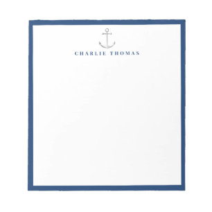 navy nautical simple personalised Stationery Notepad