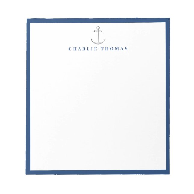 navy nautical simple personalised Stationery Notepad (Front)