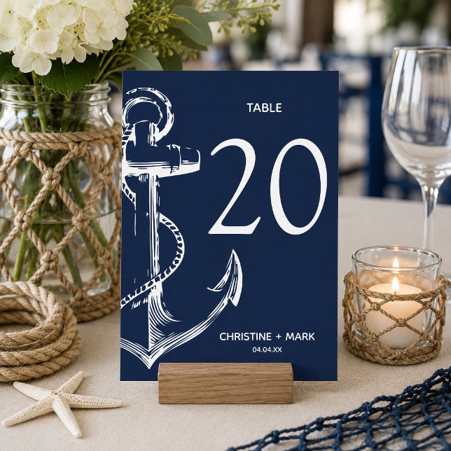 Navy Nautical Sketch Anchor Invitation (Nautical Anchor themed table number card that is customizable and perfect for your table decor.
)