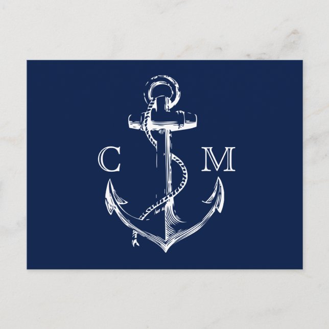 Navy Nautical Sketch Anchor | Meal Choice RSVP Invitation Postcard (Front)