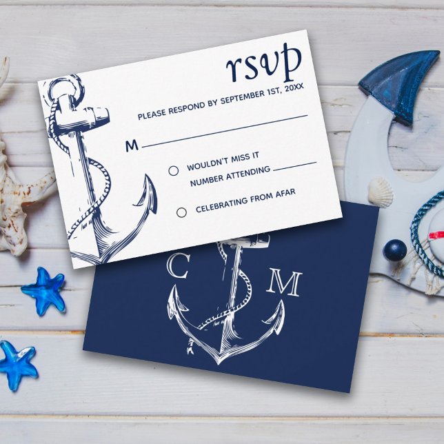 Navy Nautical Sketch Anchor | RSVP Invitation (Creator Uploaded)