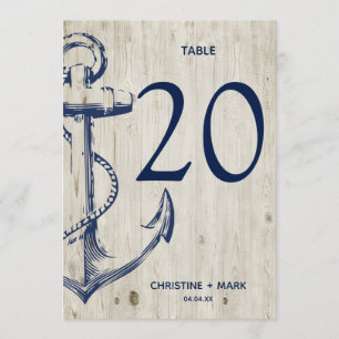 Navy Nautical Sketch Anchor Rustic Wood Invitation