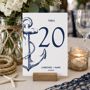 Navy Nautical Sketch Anchor Table Numbers
