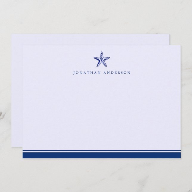 Navy Nautical Themed Starfish Correspondence Card (Front/Back)