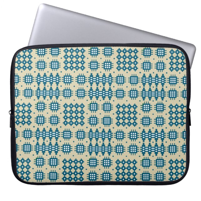 Navy Neoprene Laptop Sleeve Welsh Tapestry Pattern (Front)