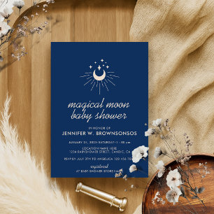 Navy Neutral Summer Fall Celestial Moon Stars Invitation
