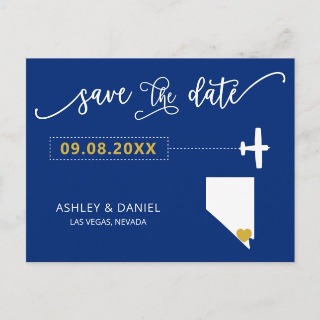 Navy Nevada Wedding Save the Date Map Postcard (Front)