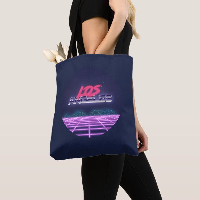 Navy New Wave Retro LA 80s Tote Bag (Close Up)