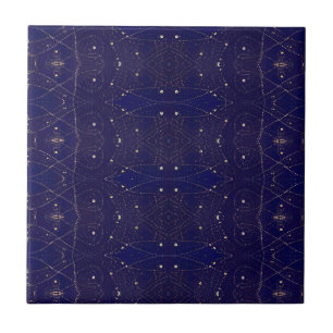 Navy night sky laced with stars geometric design  ceramic tile