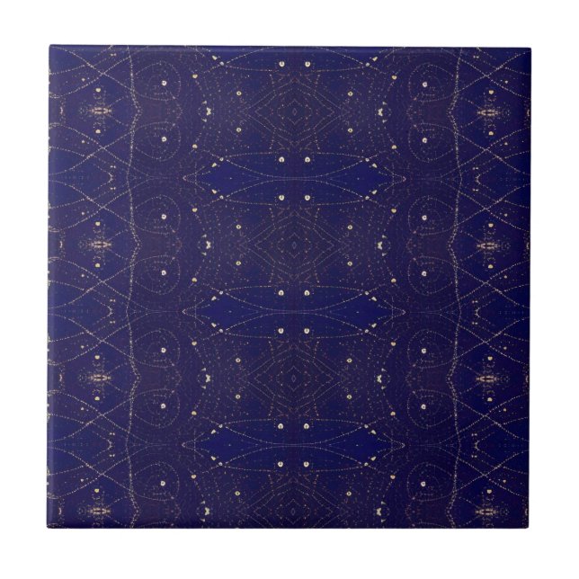 Navy night sky laced with stars geometric design  ceramic tile (Front)