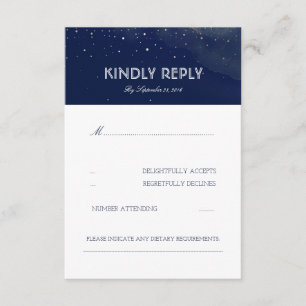 Navy Night Stars Elegant Wedding RSVP Card