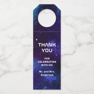 Navy night stars & sky. Space wedding thank you Bottle Tag
