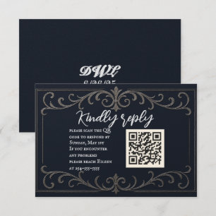 Navy Nuptial QR Code Wedding RSVP Card