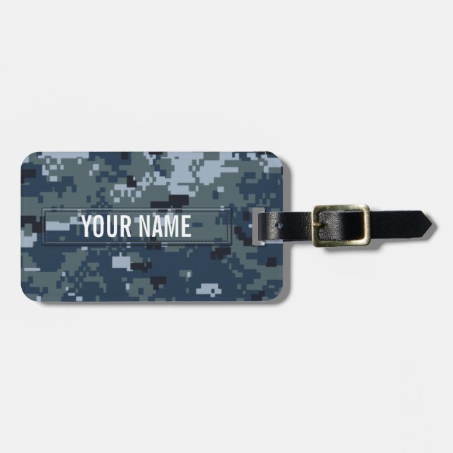 Navy NWU Camouflage Customisable Luggage Tag (Front Horizontal)