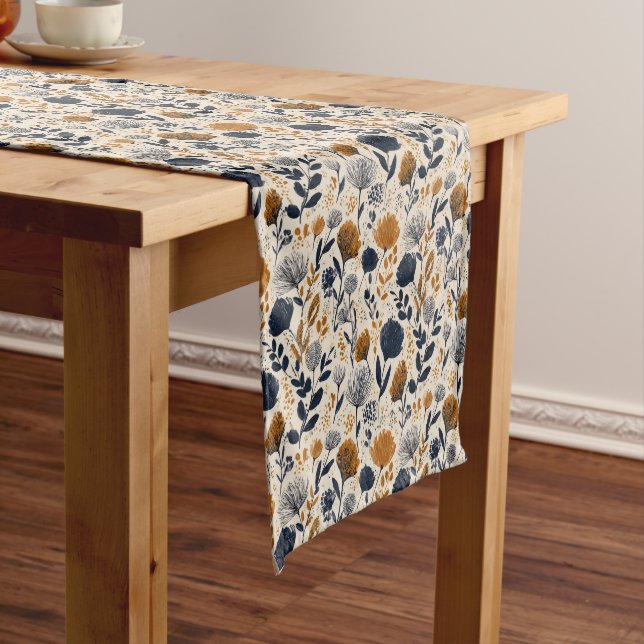 Navy & Ochre Botanical  Table Runner (In Situ)