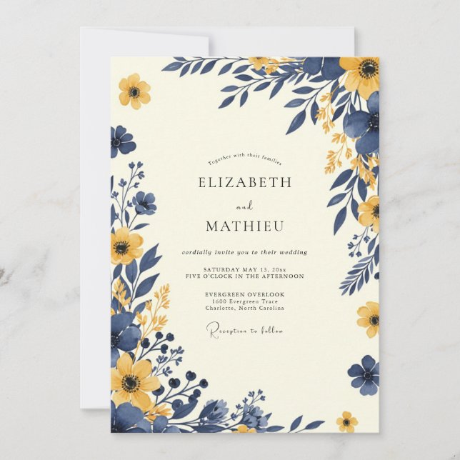 Navy Ochre Lush Autumnal Wedding Invitation (Front)