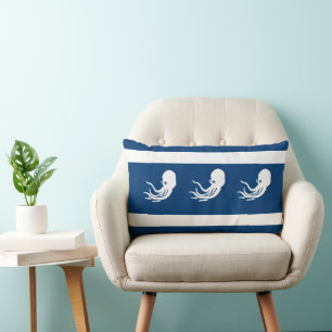 navy octopus / squid on  white  PILLOW coastal