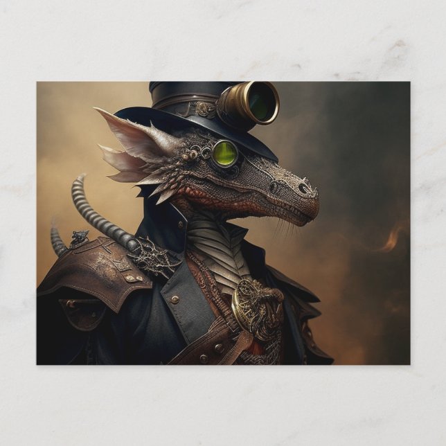 Navy Officer Steampunk Dragon Postcard (Front)
