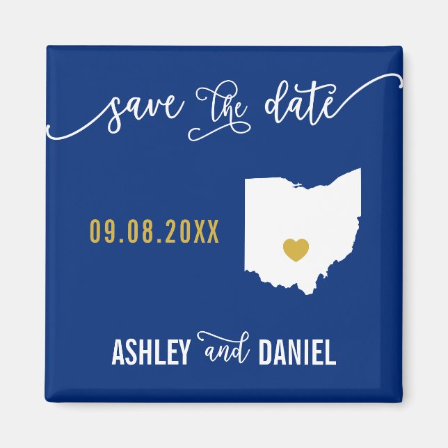 Navy Ohio Wedding Save the Date Map Magnet (Front)