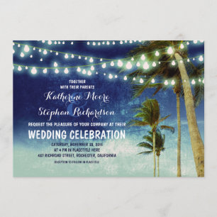 navy ombre beach wedding invitations