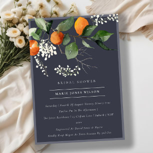 Navy Orange Blossom Foliage Bridal Shower Invite