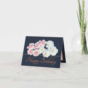 Navy Orange Bouquet White Pink Roses Birthday Card