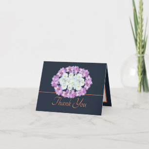 Navy Orange Chic Roses Crocuses Wreath Thank You Card