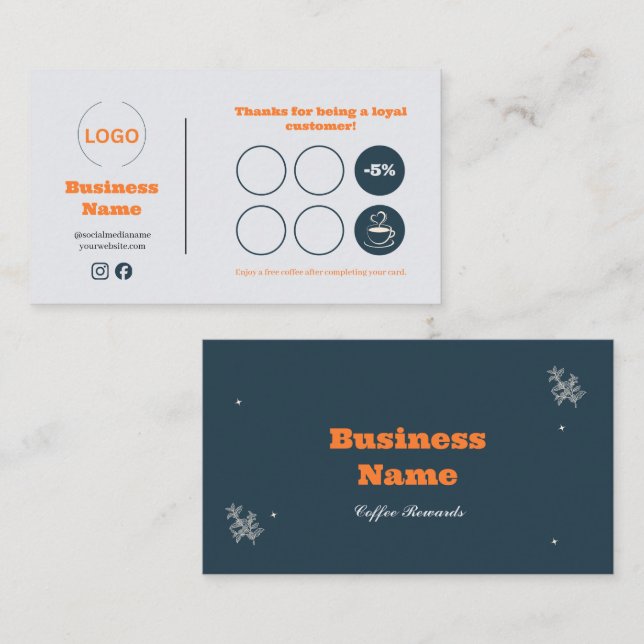Navy Orange Coffee Shop Loyalty Card (Front/Back)