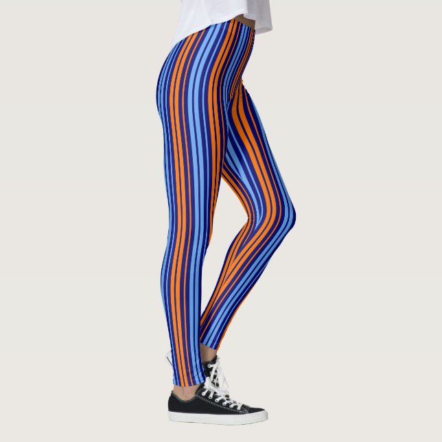 Navy Orange Cyan Vertical Stripes Design   Leggings (Right)