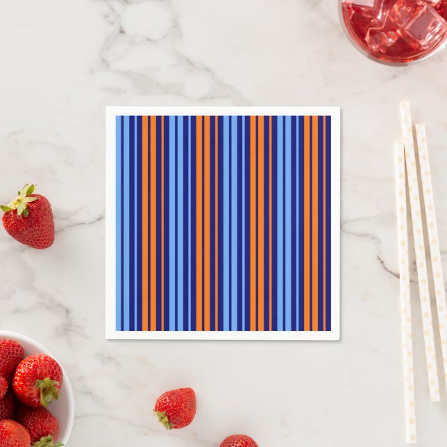 Navy Orange Cyan Vertical Stripes Design   Napkin (Insitu)