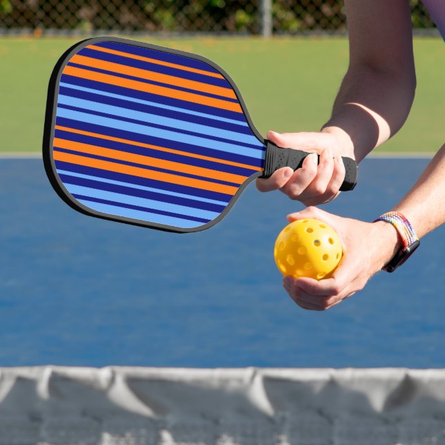 Navy Orange Cyan Vertical Stripes Design   Pickleball Paddle (Insitu)