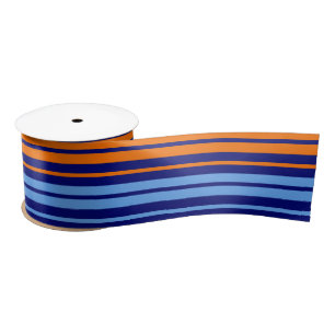 Navy Orange Cyan Vertical Stripes Design Satin Ribbon