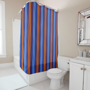 Navy Orange Cyan Vertical Stripes Design Shower Curtain