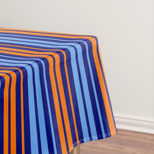 Navy Orange Cyan Vertical Stripes Design   Tablecloth (In Situ)