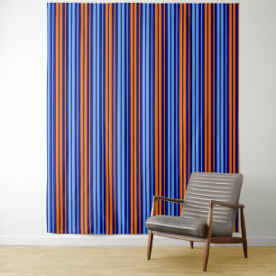 Navy Orange Cyan Vertical Stripes Design Tapestry