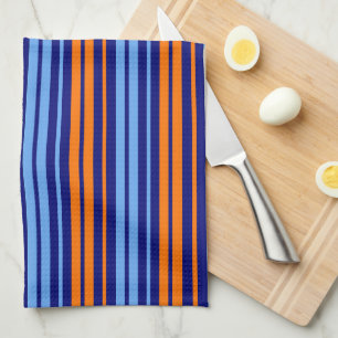 Navy Orange Cyan Vertical Stripes Design   Tea Towel