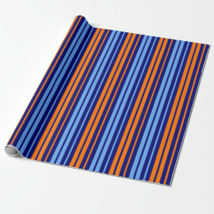 Navy Orange Cyan Vertical Stripes Design Wrapping Paper