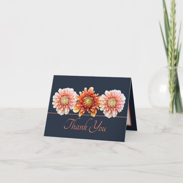 Navy Orange Dahlia Chic Bouquet Thank You Card (Front)