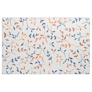 Navy Orange Ditsy Botanical Leaf Pattern Fabric