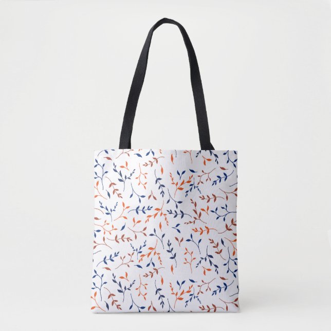 Navy Orange Ditsy Botanical Leaf Pattern Tote Bag (Front)