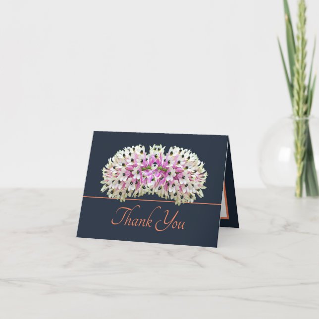 Navy Orange Exotic White Orchid Bouquet Thank You Card (Front)