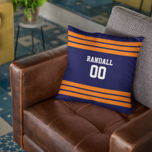 Navy & Orange Football Personalised Cushion
