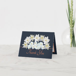 Navy Orange Pretty White Flowers Bouquet Thank You Card