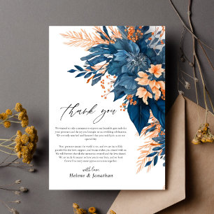 Navy Orange Rust Floral Elegant Wedding Thank You Card