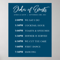 Navy Order of Events Wedding Day Schedule Poster