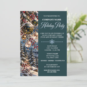 Navy Ornament Employee Winter Holiday Party Invitation