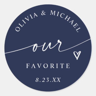 Navy Our Favourite Handwriting Wedding Treat Bag Classic Round Sticker