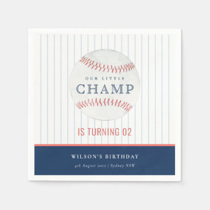 Navy Our Little Champ Baseball Any Age Birthday Napkin